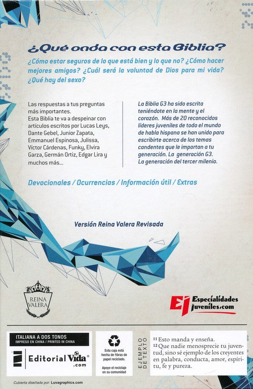 Biblia G3 de Crecimiento Juvenil - Reina Valera Revisada - Piel Dos Tonos Azul