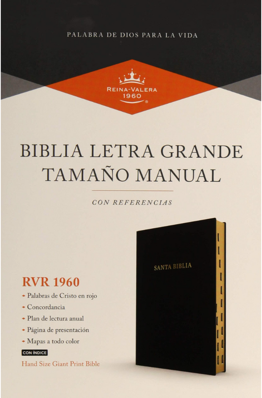 Biblia Letra Grande Tamaño Manual - RVR1960 - Negro, Imitación Piel con Índice