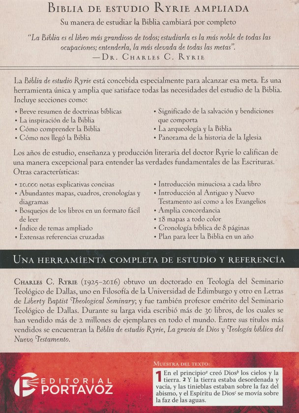 Biblia de Estudio Ryrie Ampliada - Versión Reina Valera 1960 - Duo Tono Marrón - Editorial Portavoz