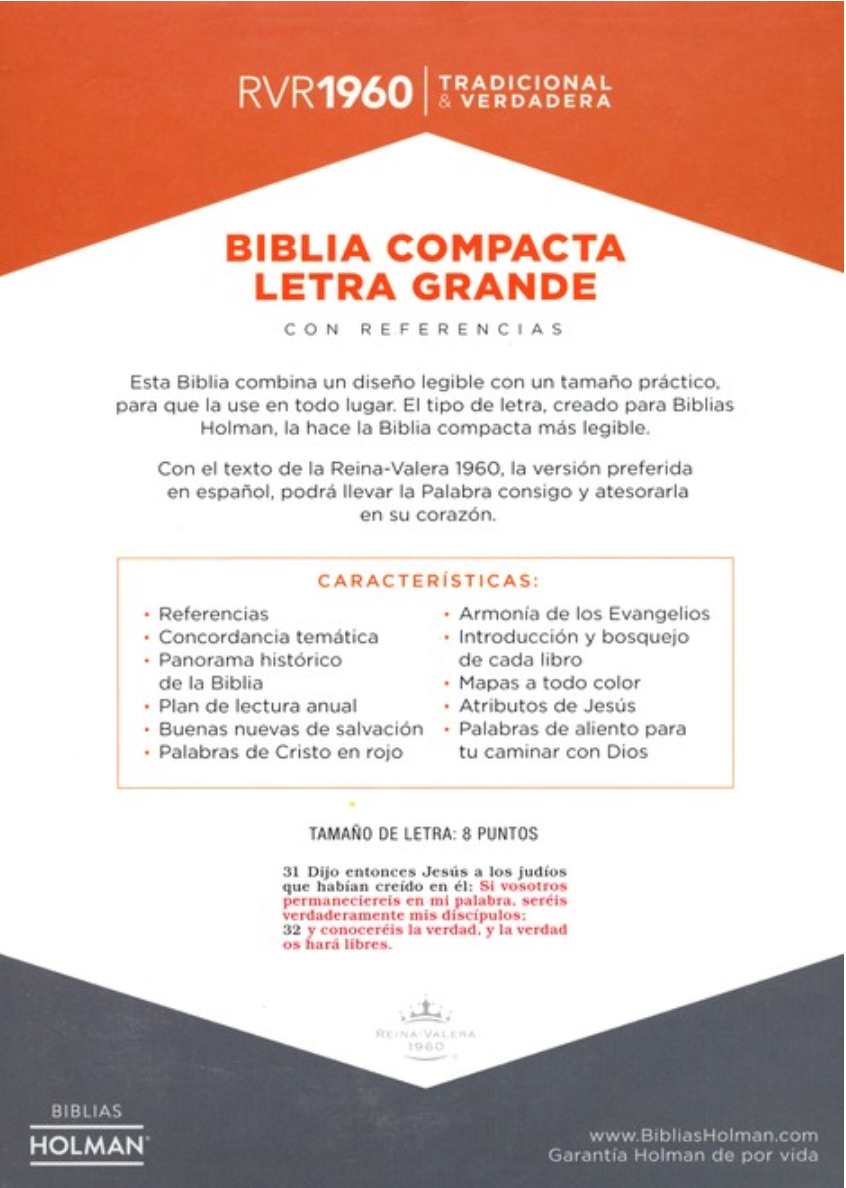 Biblia Compacta Letra Grande - RVR1960 - Marrón, Símil Piel y Solapa con Imán