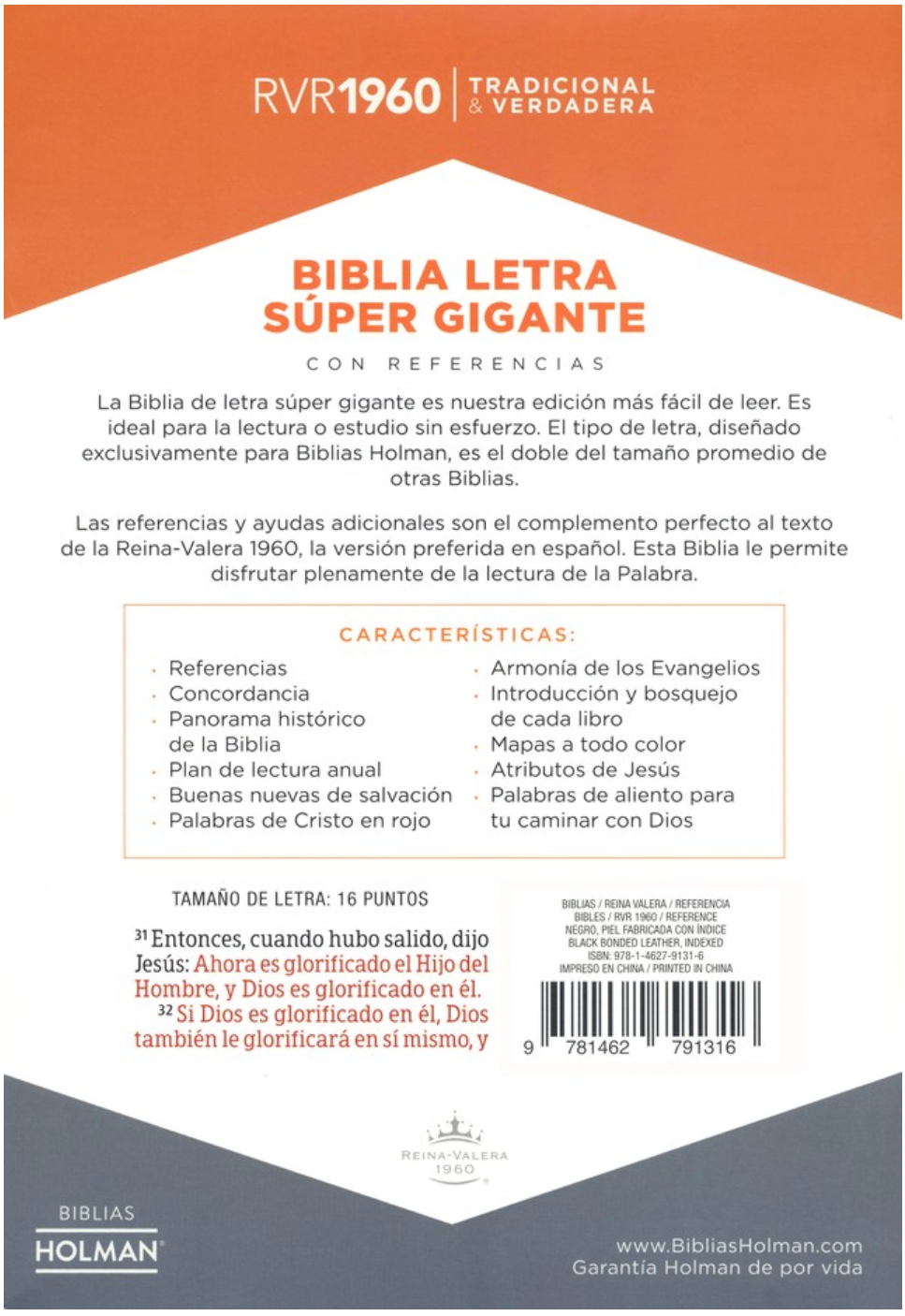 Biblia Letra Súper Gigante - RVR1960 - Negro, Piel Fabricada con Índice