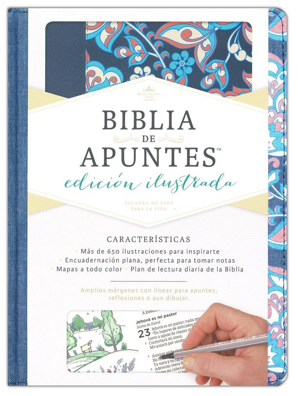 Biblia de Apuntes - Edición Ilustrada - Tela Rosada y Azul