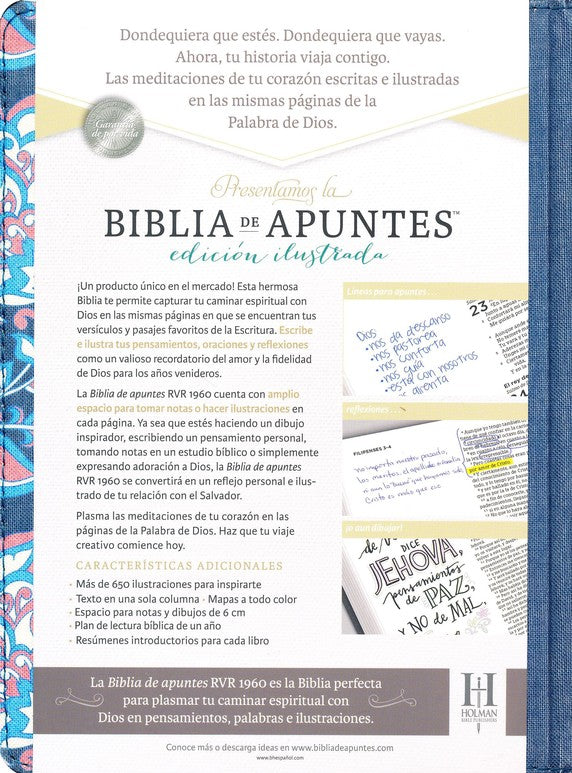 Biblia de Apuntes - Edición Ilustrada - Tela Rosada y Azul
