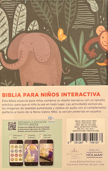 Biblia para Niños Interactiva con Cierre - RVR1960 - Verde, Símil Piel