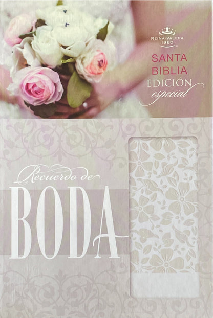 Biblia Recuerdo de Boda - Blanco Floral Símil Piel