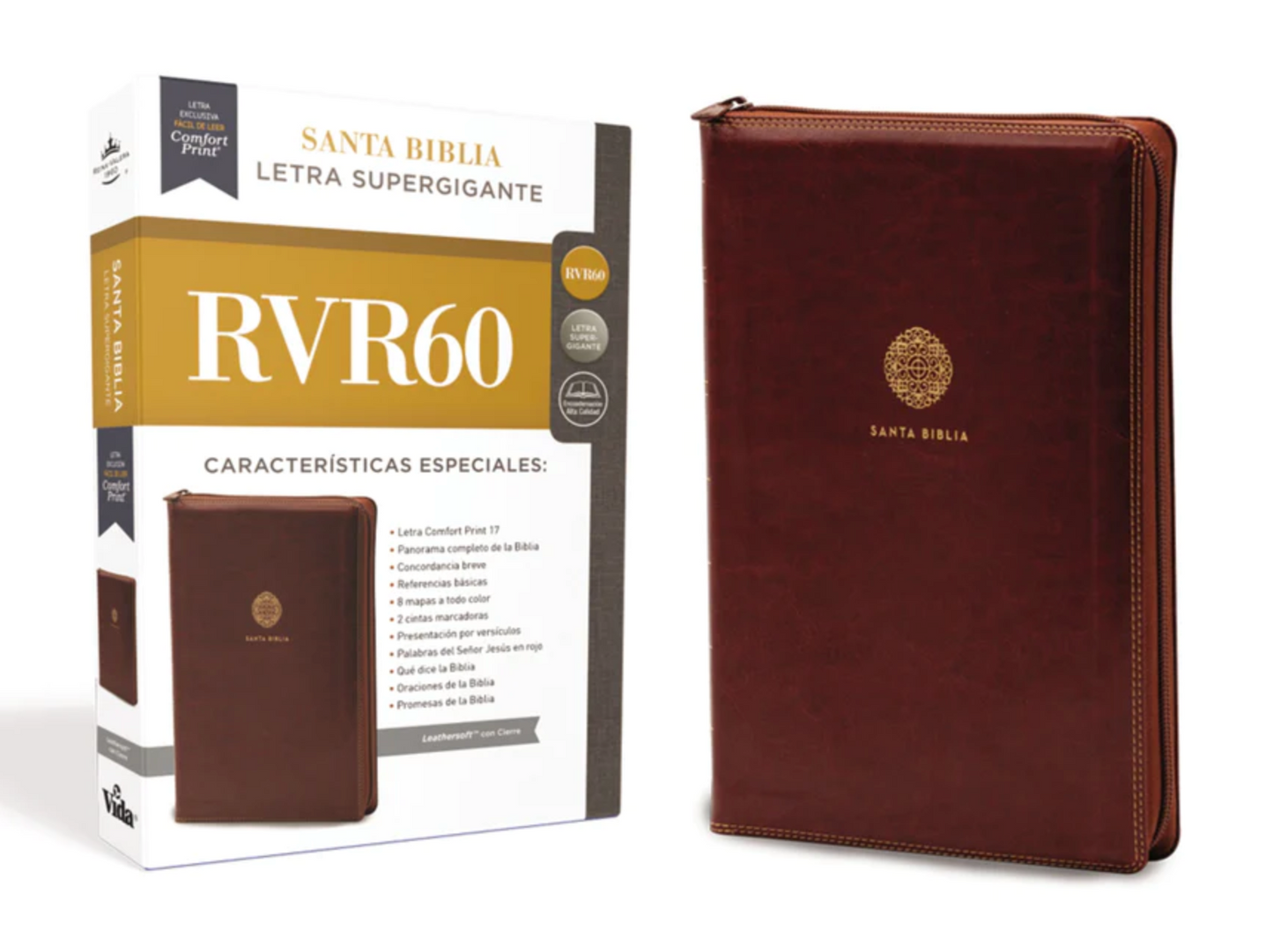 Santa Biblia Letra Super Gigante - RVR60 - Leathersoft Con Cierre Color Café, con Índice