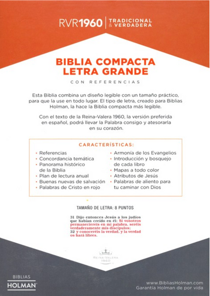 Biblia Compacta Letra Grande - RVR1960 - Marrón, Símil Piel y Solapa con Imán