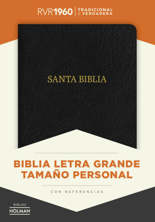 Biblia Letra Grande Tamaño Manual - RVR1960 - Negro Piel Fabricada con Índice