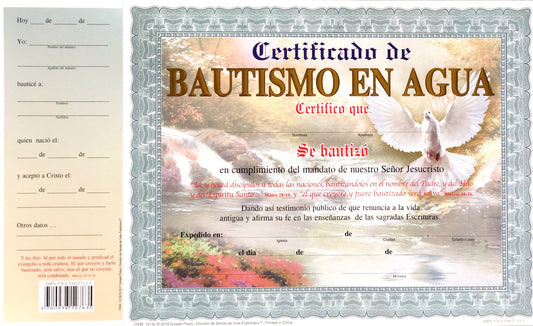 Certificados de Bautismo en Agua