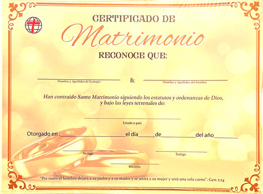 Certificado de Matrimonio - Paquete de 20 - IDPMI